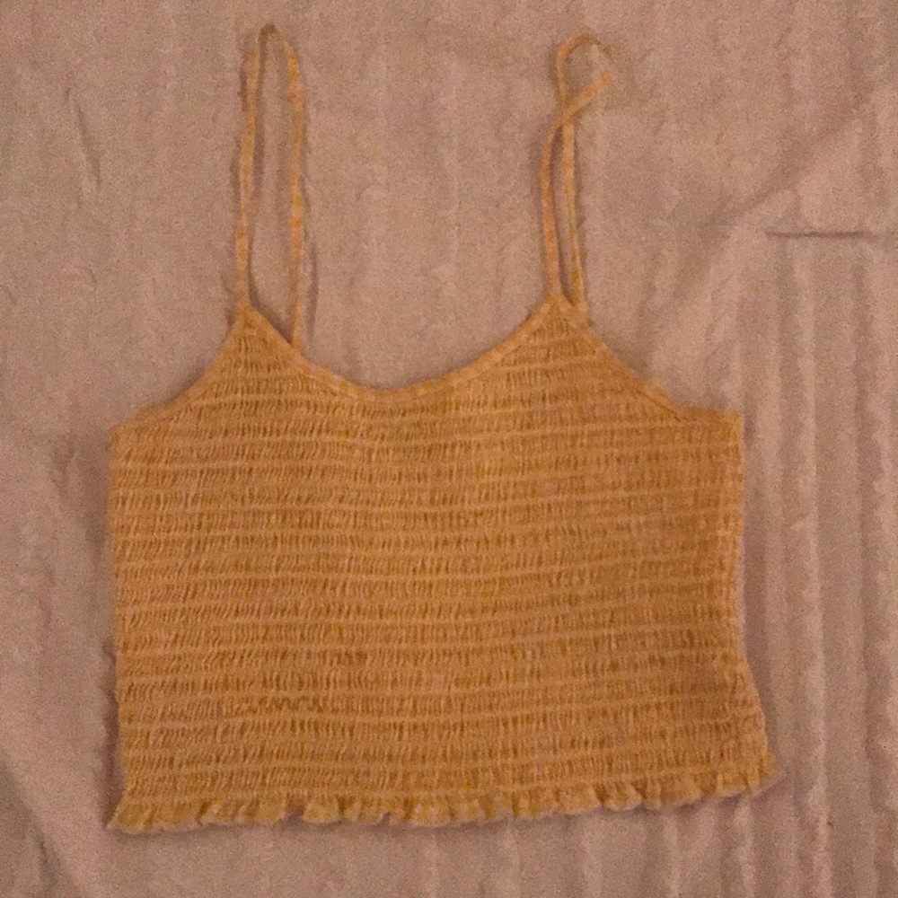 little yellow cropped tan top